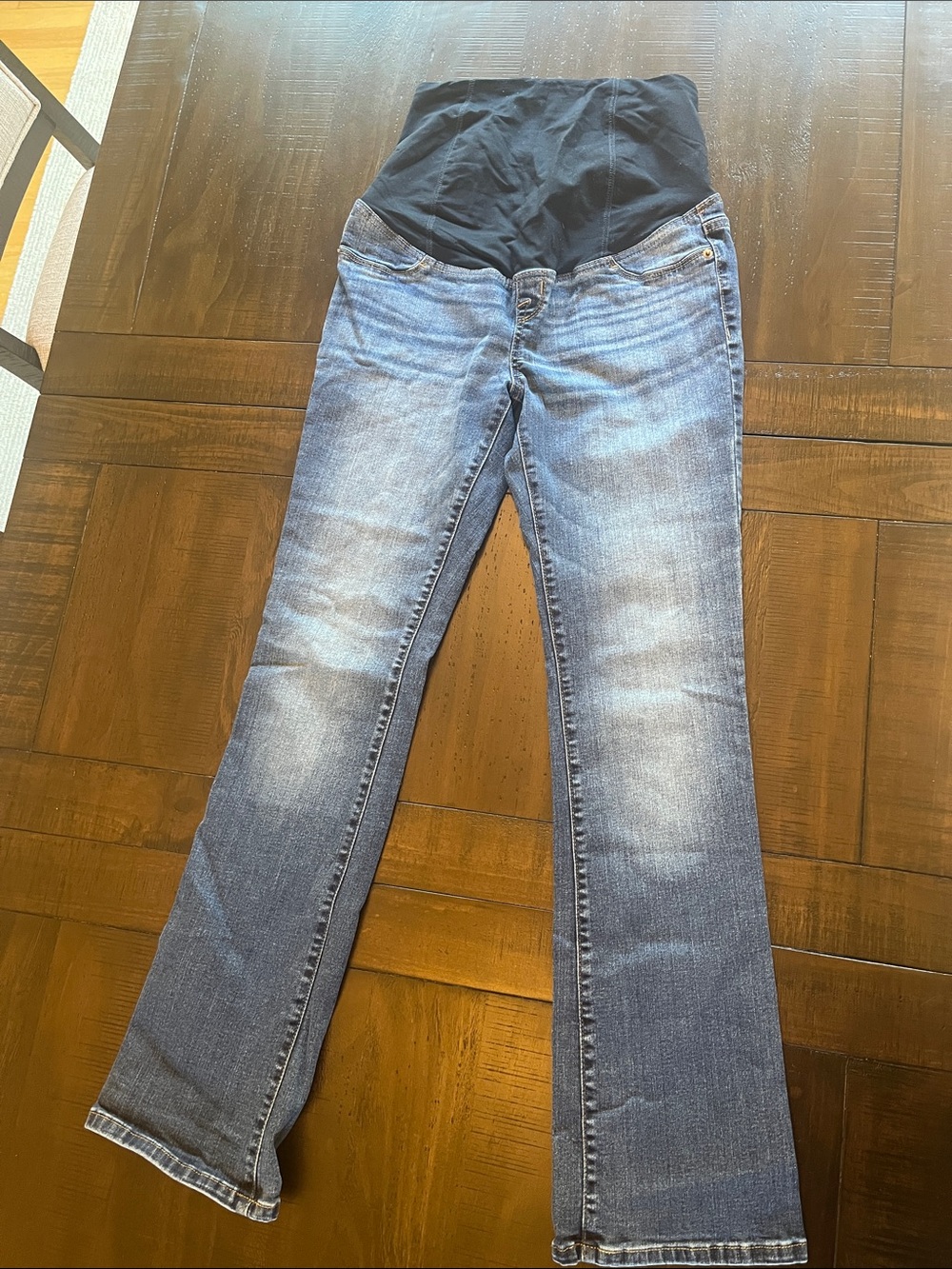 Maternity Bootcut Jeans with Black Overband - Blue Denim